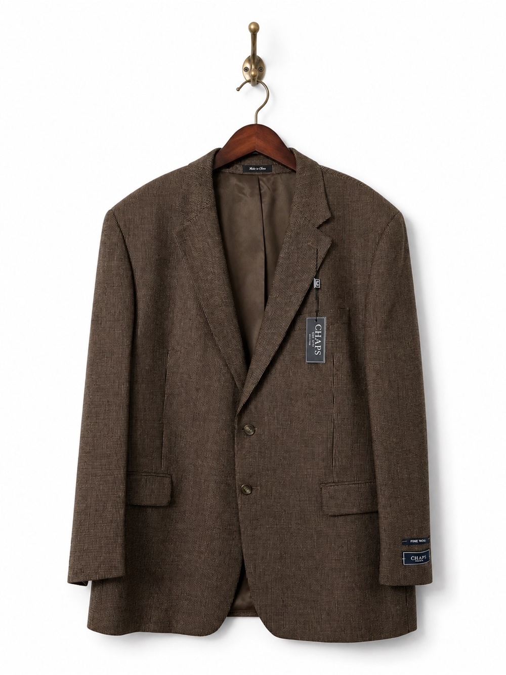 Chaps Blazer 48R Brown Houndstooth Wool Sport Coat Mens 2 Button Classic Jacket